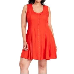 Old Navy Fit & Flare Dress Women XL Red‎ Button Front Sleeveless Rayon Sundress